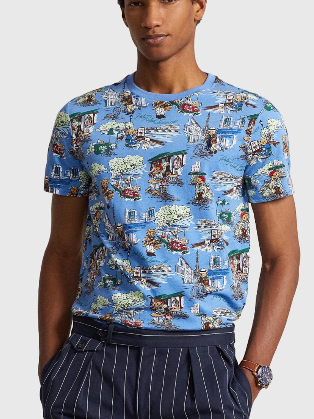 RALPH LAUREN Polo Bear Paris Print Tee Blue Size M